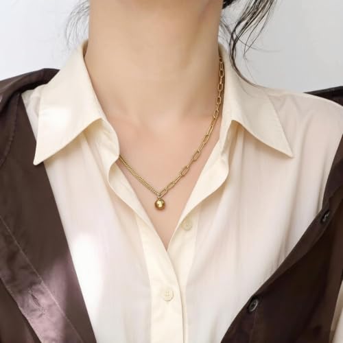 Pendentif simple en forme de sphère avec collier chaîne dorée mode féminine