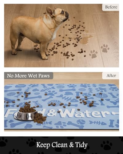 Image of Pet Feeding Mat-Absorbent Dog Mat for Food and Water Bowl-No Stains Quick Dry Water Dispenser Mat-Dog Accessories Pet Supplies-Bowl for Messy Drinkers（Bone,12 inchx19 inch