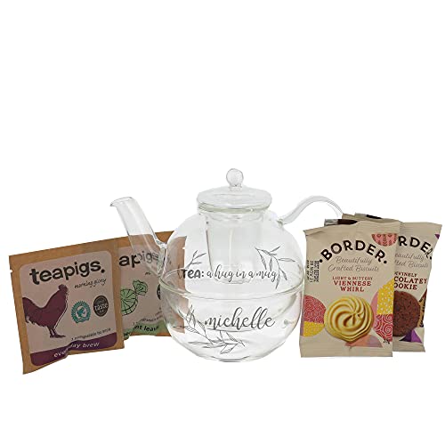 Personalised Engraved Tea Pot Hug in a Mug Tea for One set with Cup and Built in Strainer (Empty Set)