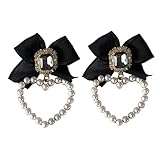 SISWIM Jewelry Jewelry Black Bow Earrings, Real Pearl Heart Drop Earrings for Girls Diamond Earrings