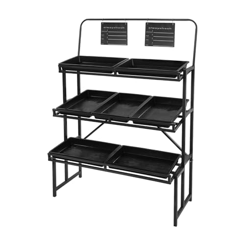 SanBouSi Estantería de 3 pisos para aperitivos para frutas y verduras en el supermercado, estantes de metal negro con 7 bandejas desmontables, para tiendas, supermercados, cocinas