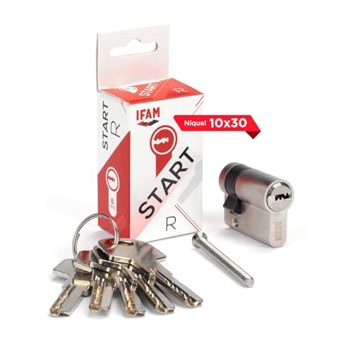IFAM Cilindro Puertas Start-R, 10x30mm, Leva 15mm, Bombín Cerradura de Seguridad con 6 Pitones de Acero, Incluye 5 Llaves Reversibles, Sistema Antiganzúa y Antitaladro, Perfil Europeo, Acabado Níquel