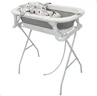 Banheira Dobrável Para Bebê Com Suporte Termômetro e Almofada Redutora Grey Branco Até 16Kg Premium Baby
