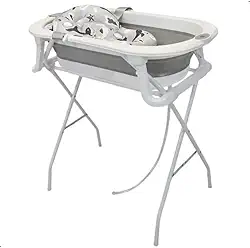 Banheira Dobrável Para Bebê Com Suporte Termômetro e Almofada Redutora Grey Branco Até 16Kg Premium Baby