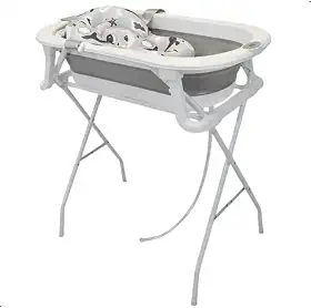 Banheira Dobrável Para Bebê Com Suporte Termômetro e Almofada Redutora Grey Branco Até 16Kg Premium Baby