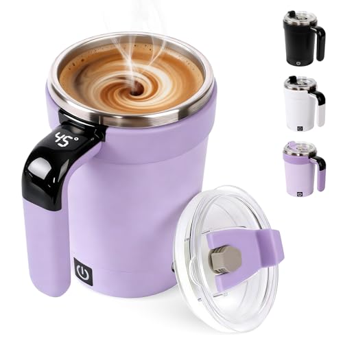 Self Stirring Coffee Mug, 2026 New Automatic Magnetic Stirring Coffee Mug with Temperature Display,Detachable Base Self-Stirring Mug, Smart Mixing Cup for Coffee, Chocolate, Milk, Tea(Black) (Purple)