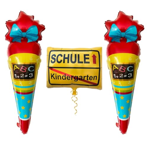 Oblique Unique 3er Set Folienballon 2x Zuckertüte + Kindergarten/Schule Ortsschild Ballon Hänge Deko für Schuleinführung Einschulung Schulanfang