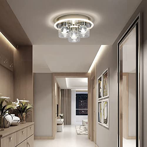 Zhizenl Flush Mount Ceiling Light, Modern Crystal 3-Light Led Ceiling Light, Brushed Nickel Ceiling Light Fixture With Clear Glass Shade For Bedroom, Living Room, Hallway, Kitchen, Bathroom (36W) #TOP3