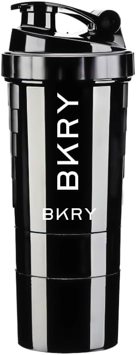 BKRY Protein Shaker Bottle with Storage – 500ml (16oz), Detachable 3-Layer Design with Pill Tray & Powder Compartment, Pre & Post-Workout Protein Mixer