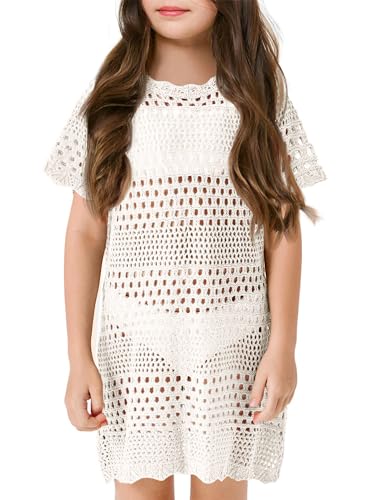 Image of Amarmia Girls Swim Cover Up Crochet Bathing Suit Cover Ups Short Sleeve Summer Beach Dress