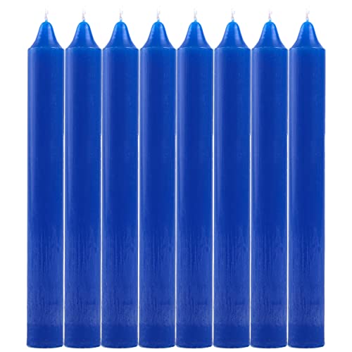 Pack de 8 Velas Cilíndricas de Parafina Pura y Mecha de Algodón, 17.5 cm - Larga Duración, Sin Perfume, Ideal para Decoración, Rituales y Eventos - Azul