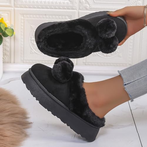 Fuzzy Platform Slippers for Women Casual Winter House Slippers Cozy Shoes with Memory Foam Indoor Outdoor Bedroom Slip On Warm Fluffy Suede Comfortable Non-Slip Plush Cotton Slipper4