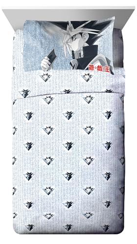 Image of Jay Franco Yu-Gi-Oh Twin Comforter Set 5 Piece Soft Anime Bedding, Blue | Bed in a Bag, Comforter Sheets Sham Pillowcase, Official Product, Soft Microfiber, Machine Washable, Easy Care, Kids Gift
