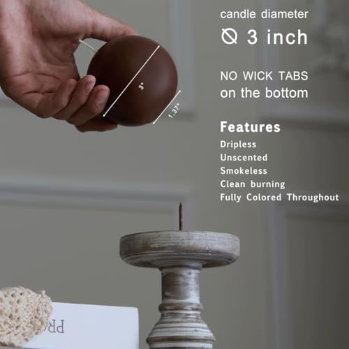 Mozeal Hand-Poured, 3 Inch Brown Round Ball Candles - Elegant Brown Round Pillar Candles Set Of 3 thumb #2