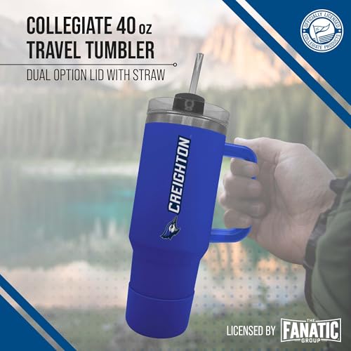 Image of Campus Colors College & University 40 oz Travel Tumbler With Handle - Dual Option Lid With Straw - Vacuum Insulated Stainless Steel (Creighton Bluejays - Royal)