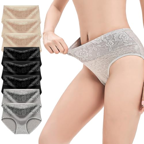 Women's Cotton Underwear High Waist Women's Briefs Tummy Control Panties Jacquard Ladies Panty Multipack