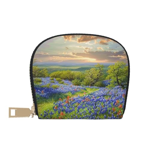 Texas Bluebonnets Scenery Printed Card Wallet for Women Men Cute Zipper Card Cases Holder Mini Coin Purse with 12 Card Slots2