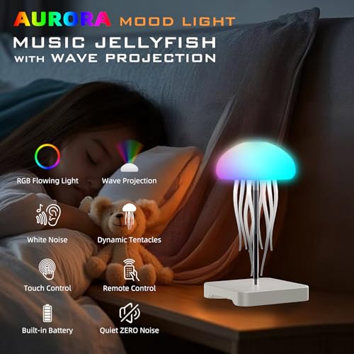 Lámpara de mesa medusa con proyector de olas y música miniatura 3