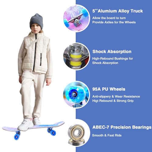 Image of Skateboards for Beginners Kids Boys Girls and Adults,31''x8'', 7-Layer Maple, Double Kick Concave, Fascinating Cool, Solid&Durable