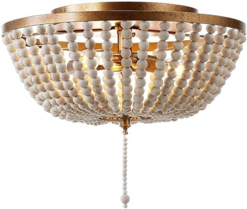 Plafonnier bohème en perles de bois pour une ambiance salon chaleureuse et rétro