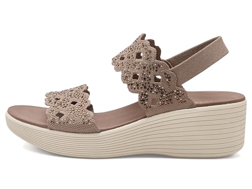 Skechers Skechers Women's PARALLEL LITE - SASSY DAYZ 2.0, Rhinestone cut out knit wedge slingback, Mocha, 9M