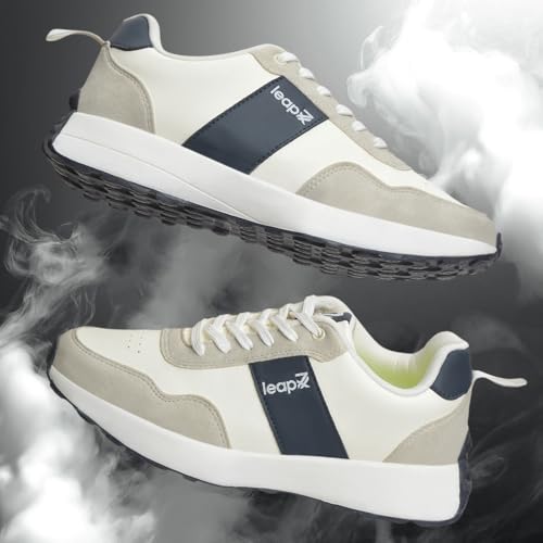 Image of Liberty Leap7x FRONX-2E Men's Casual Lacing Sneakers, Beige and Blue | Suitable for Walking Travel, College, Office | Comfortable Lace-Up Casual Shoes | Lightweight Stylish Fashion Footwear for Men