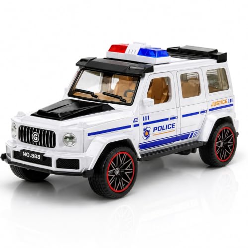 Image of 1:32 Scale G-Wagon Police Toy Car - Friction Powered ABS SUV with Openable Doors - Mini Collectible Police Vehicle for Kids, Boys & Enthusiasts (White)