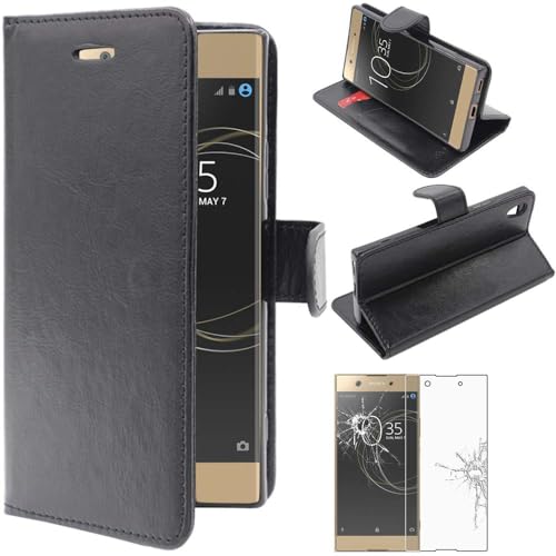 ebestStar - Coque Compatible avec Sony Xperia XA1, XA1 Dual (2017) Etui PU Cuir Housse Portefeuille Porte-Cartes Support Stand, Noir + Film écran Verre...