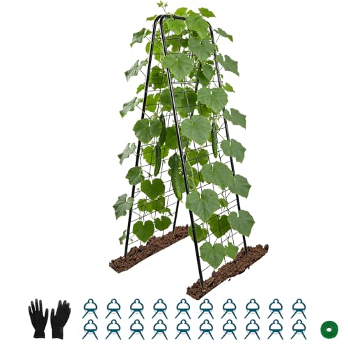Perszen 50.39"x16.93" Sturdy Cucumber Trellis for Raised Garden Bed, Rustproof Metal Garden Trellis for Climbing Plants Outdoor, A-Frame Vertical Arch Trellis for Vegetables, Cucumber, Pea, Black