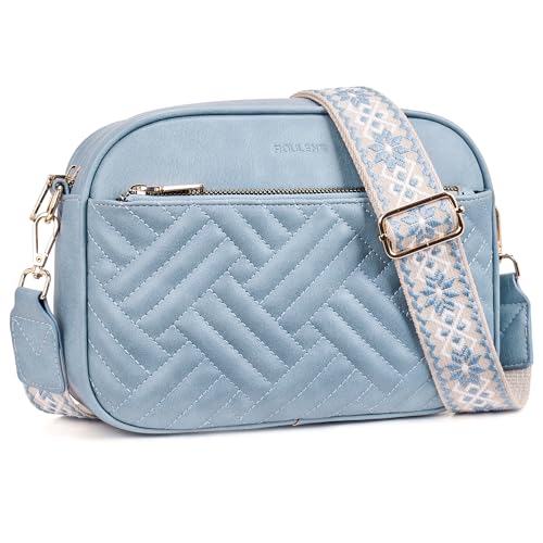 Roulens Small Quilted Crossbody Bags for Women Vegan PU Leather Shoulder Handbags Women's Purses with Wide Strap