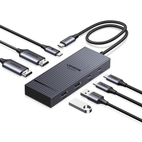 UGREEN Laptop Docking Station Dual Monitor Revodok Pro 7-in-1 USB C Hub Dual 4K@60Hz with 2 HDMI 4x 10Gbps USB-A/C Data Ports 100W PD Aluminum USB-C Dock for Dell HP Thinkpad Laptops and More