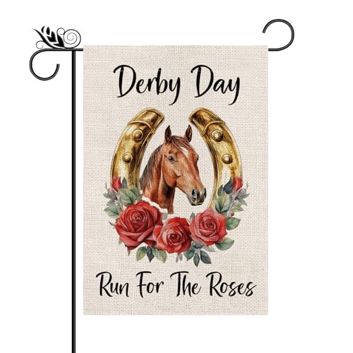 Sports Garden Flag Horse Run For The Roses Vertical Double Sided Horse Racing Festival Race Sports for Yard Outdoor School Decor 12.5 x 18 Inch