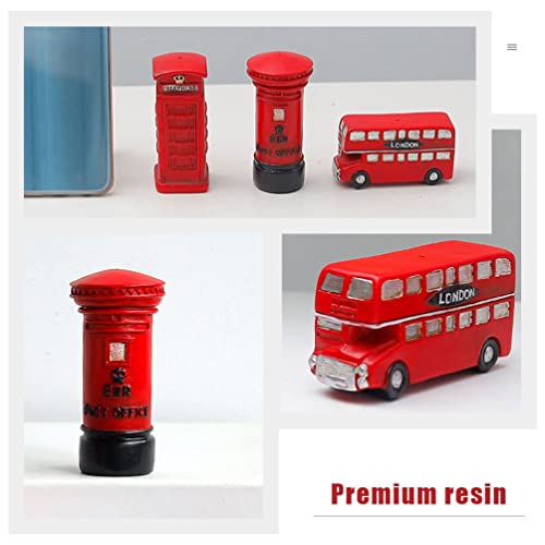 Toyvian Estatuetas de ônibus de cabine telefônica de Londres: 2 peças miniatura de ônibus modelo de