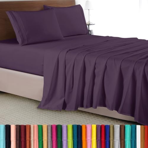 Elegant Comfort Luxury 4-Piece Bed Sheet Set - Luxury Bedding 1500 Premium Hotel Quality Microfiber, Wrinkle Resistant Cool & Breathable, Easy Elastic Fitted, King, Plum-Purple