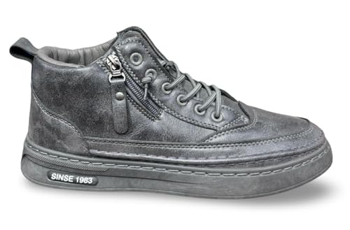 Image of High-Top Leather Sneakers, Lace-Up Casual Boots with Padded Collar, Herringbone Sole Pattern