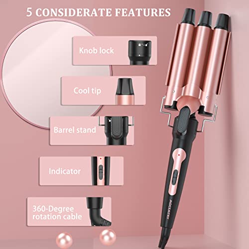 Curling Iron Wand Set, 5 In 1 Wave Hair Curler 0.35-1.25 Inch Interchangeable Ceramic Barrels Crimpers (Pink) #TOP6