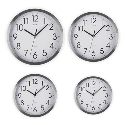 Versa Enkel Reloj de Pared Silencioso Decorativo para la Cocina, el Salón, el Comedor o la Habitación, Estilo Moderno, Medidas (Al x L x An) 35 x 4,1 x 35 cm, Aluminio, Color Blanco y Plateado - imagen 3