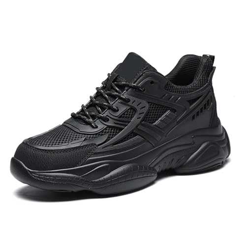 BIBOKAOKE Men's trainers with breathable surface and robust profile, stylish running shoes made of mesh material, casual shoes for sports, urban look and comfort, Style P01 Black, 9.5 UK