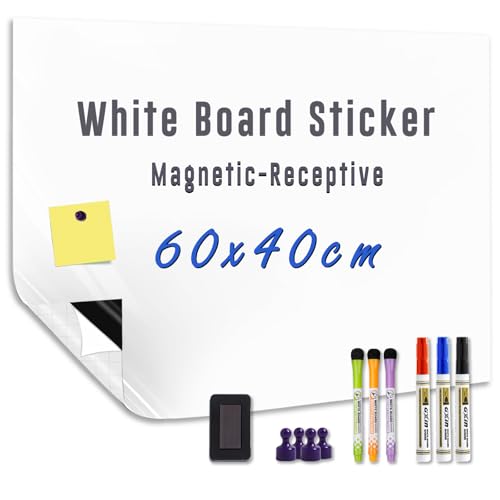 HeatPomelo Vinilo de Pizarra Blanca Magnética para Pared 60 x 40 cm Autoadhesiva y Sin Sombras Lámina de Escritura Borrable en Seco Ideal para Oficina Hogar Escuela