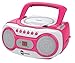 HDi Audio Sport Portable Stereo CD Boombox CD-518 Pink Portable CD Player with AM/FM Radio and Aux Line-in Boombox White/Pink