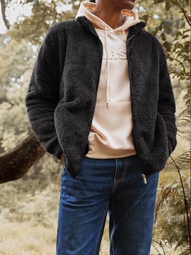 Runcati Mens Fuzzy Sherpa Jacket Cardigan Fleece Long Sleeve Full Zip Open Front Thermal Coat Fall Winter Outwear4