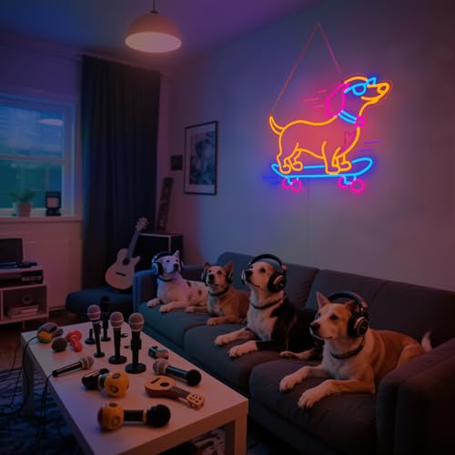 Image of Dachshund Skateboarding Neon Sign, Skateboard Dog Neon Signs for Wall Decor Cool LED Wall Art Decor, Dimmable Dog Lover Gift for Living Room, Bar, Shop, or Birthday Party