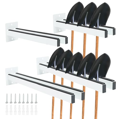FEIMIRE Extra Wide Tool Rack Wall Mount – Heavy Duty Shovel Holder for Garage, Shed & Barn, Powder Coated Steel Organizer for Shovels, Rakes, Brooms, Truck Storage (4.5 x 5 x 12 in, 4 Pack)