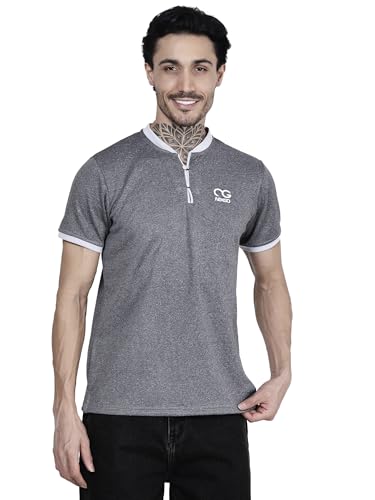 Image of Regular Fit Mandarin Collar T-Shirt Tee for Men & Boys Gray