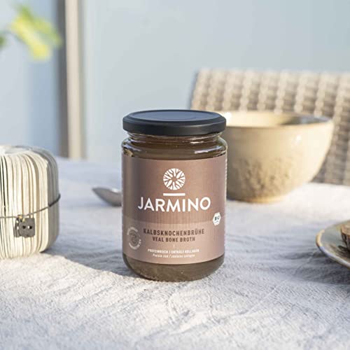 JARMINO Kalbsknochenbrühe 6x350 ml | Bio-Qualität, Kollagen- & proteinreich | nach Hildegard von Bingen | Paleo Keto Bone Broth | Bio Brühe aus Weidehaltung & Grasfütterung