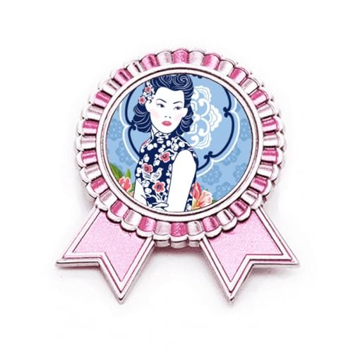 Broche fleur bleue culture chinoise en métal un cadeau mémorable avec sa médaille intégrée