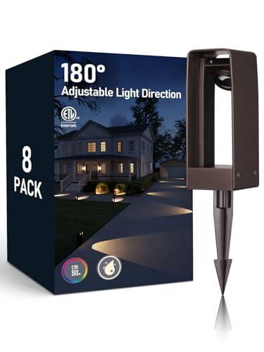 LEONLITE LED Pathway Lights Low Voltage, 180&deg; Adjustable Head Focused or Wide Ground Coverage, 3W Outdoor Landscape Lighting for Driveway, Walkway, ETL Listed, Aluminum, 3000K Warm White, Pack of 8