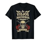 Los Viejos Rockeros Nunca Mueren Calavera Guitarras Rock Camiseta, Hombre, Negro, L