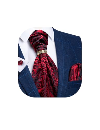 Image of DiBanGu Silk Woven Ascot Cravat with Pocket Square Set for Men | Paisley Ascot,Wrinkle-Resistant,Silky Smooth,Easy to Match,Cufflinks,Tie Ring,Wedding,Ceremonies,Party Occasions,Banquet