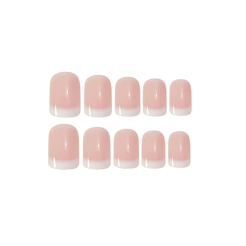 Miniatura 5 de 24 uñas postizas a presión con punta francesa, uñas postizas de forma cuadrada, puntas blancas brillantes nude, uñas con pegamento, uñas postizas de